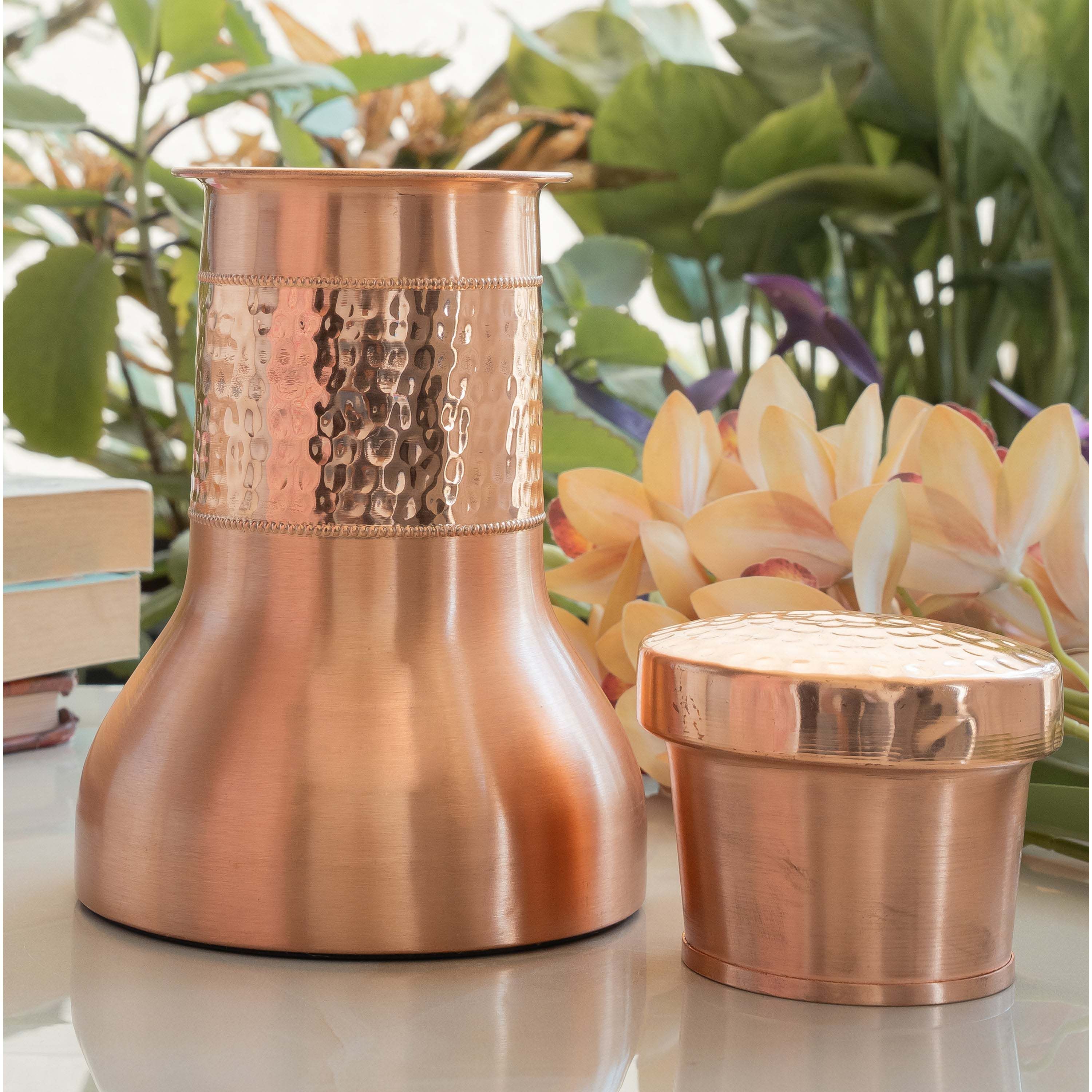 Pure copper smooth hammered design lacquer coated bedroom bottle without handle - 1200 ML